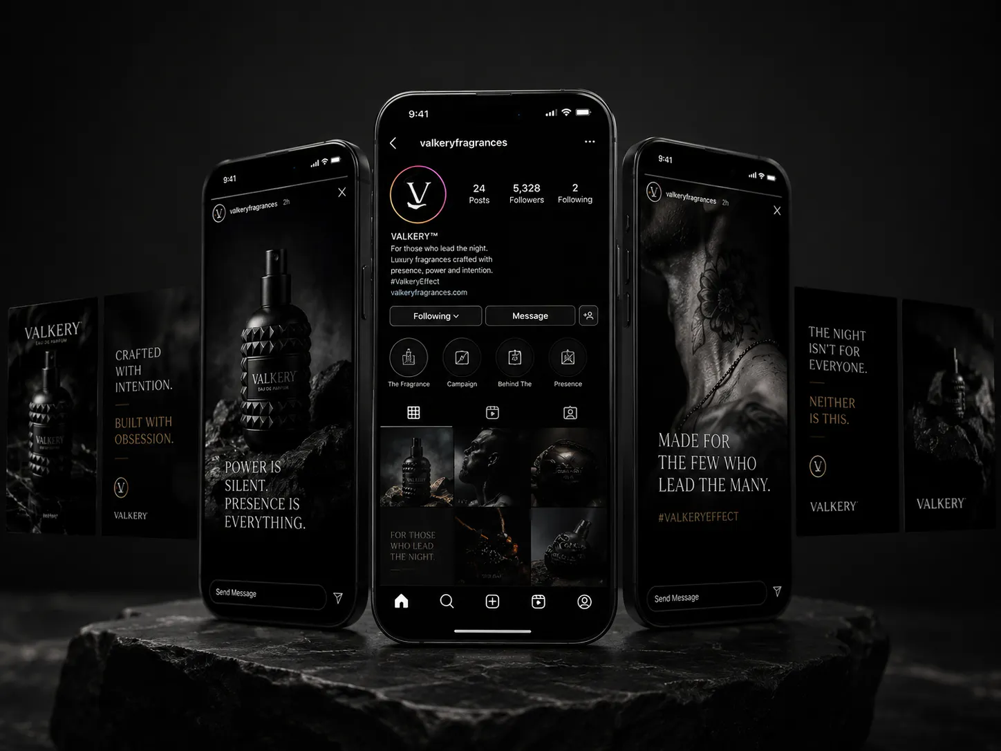 VALKERY cinematic fragrance campaign rollout visual