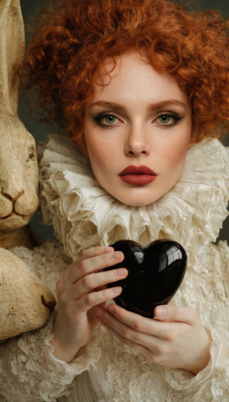 Queen holding black heart — second act